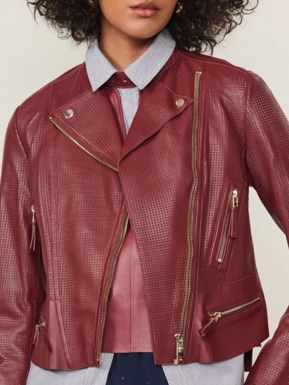 Animale Perforated Leather Moto Jacket - Burgundy